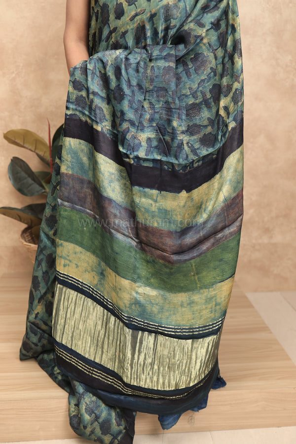 Gajra- GreenBlue Gajji-Silk Saree