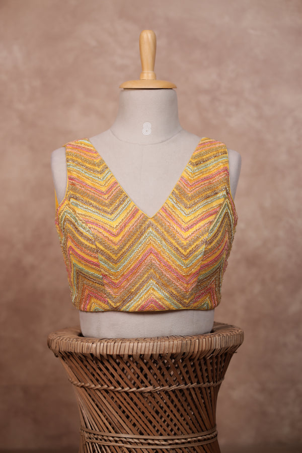 Mogra- Yellow Blouse (Attached Sleeves)