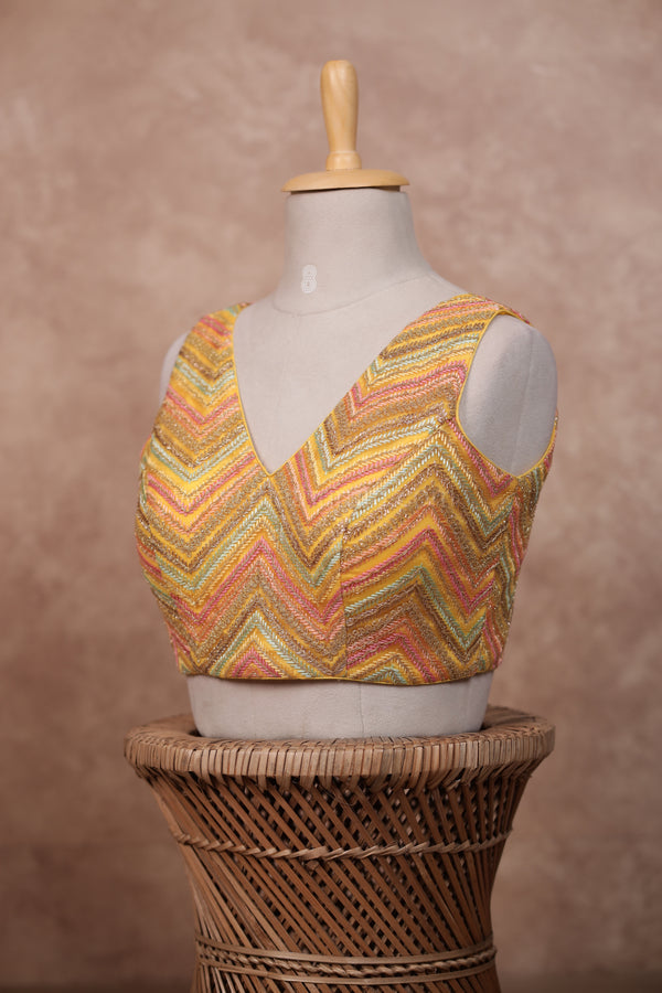 Mogra- Yellow Blouse (Attached Sleeves)