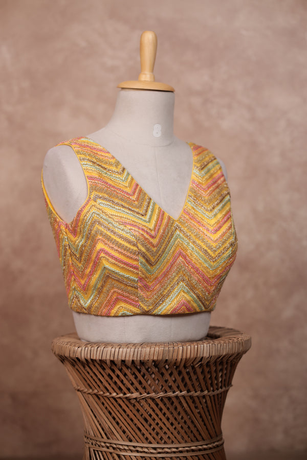 Mogra- Yellow Blouse (Attached Sleeves)
