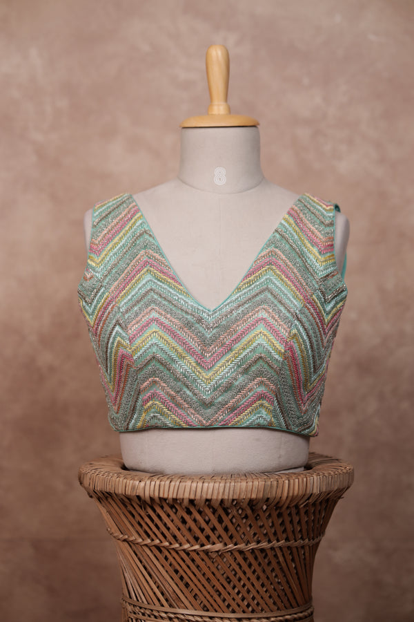 Mogra- Blue Blouse (Attached Sleeves)