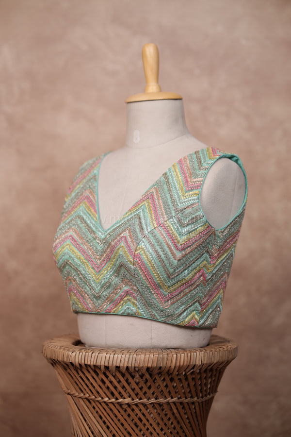 Mogra- Blue Blouse (Attached Sleeves)
