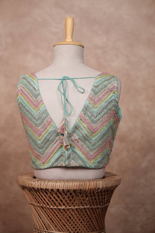 Mogra- Blue Blouse (Attached Sleeves)