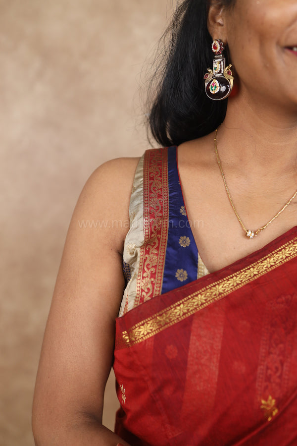 Valli- Multicolour Maroon Blouse (Attachable Sleeves)