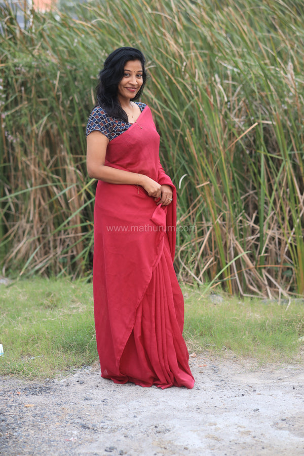 Nira Jute Silk Plain Sarees - Dark Pink