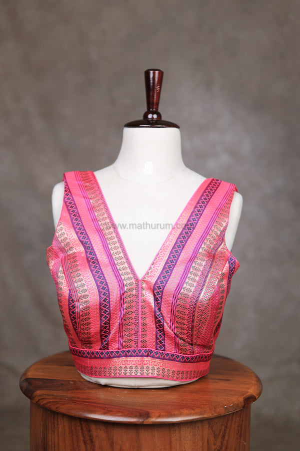 Tharigai- Pink Blouse (Attachable Sleeves)