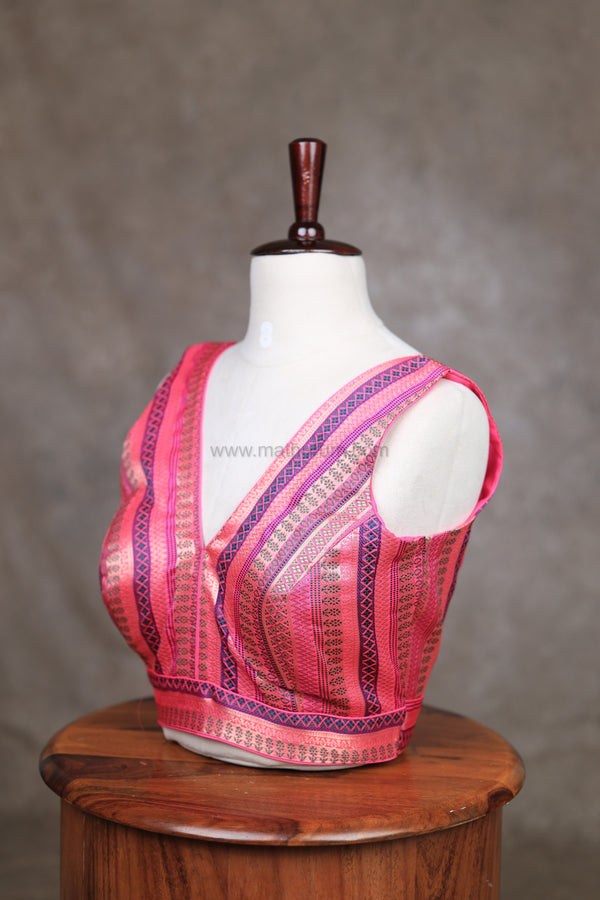 Tharigai- Pink Blouse (Attachable Sleeves)