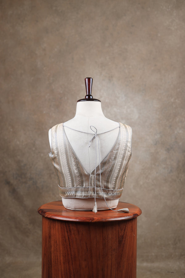 Megalai- Pastel Grey Blouse (Attachable Sleeves)