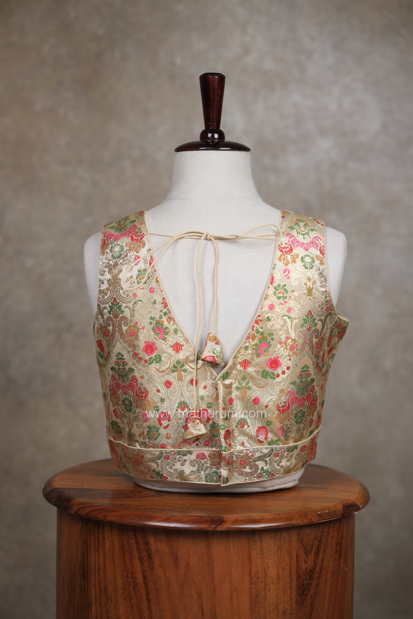 Veena- Gold Blouse (Attachable Sleeves)