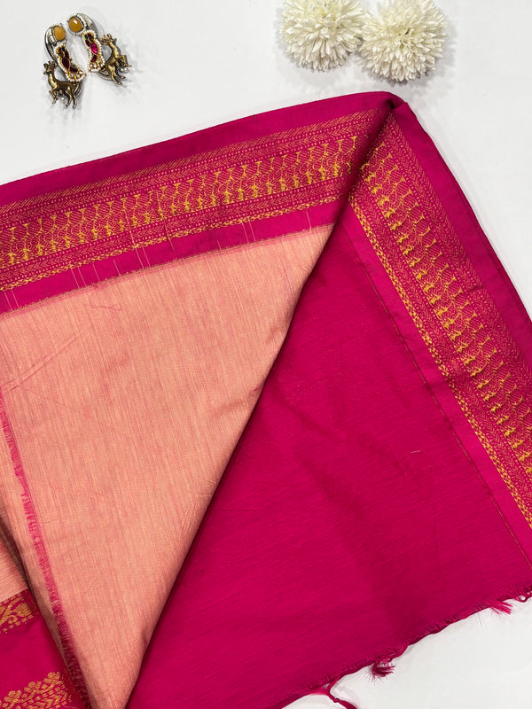 Kurunji- Baby Pink/Dark Pink Kalyani Cotton Saree