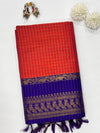 Sevanthi- Orange/Blue Kalyani Cotton Checks Saree