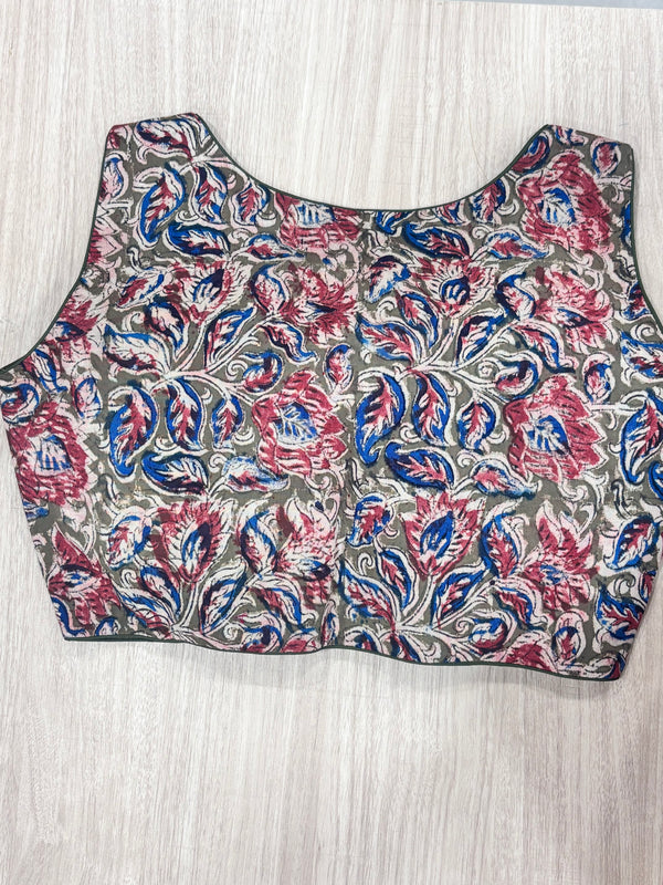 Hemanika- Mehendi Green/Pink Blouse (Sleeveless)