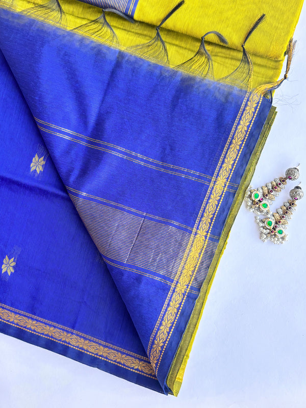 Maheshwari - Green/Blue Maheshwari Silk- Cotton Saree