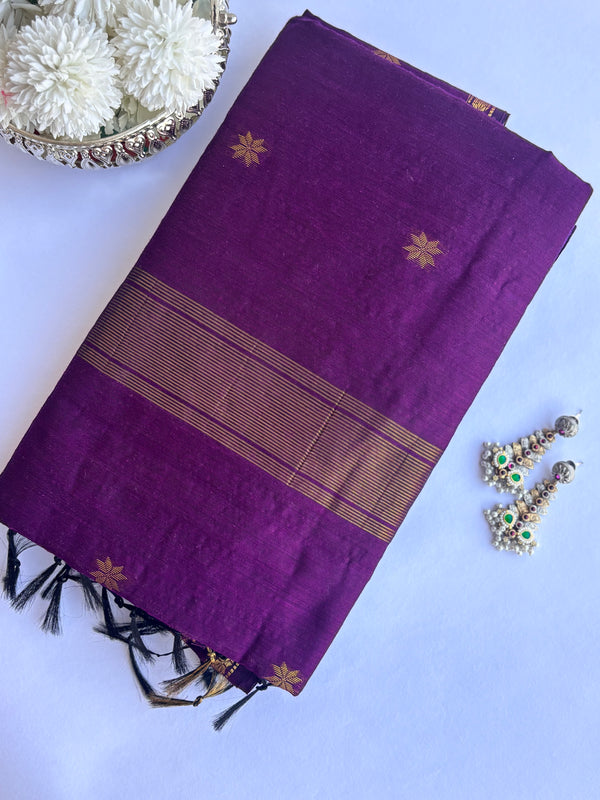Maheshwari - Wine Maheshwari Silk- Cotton Saree