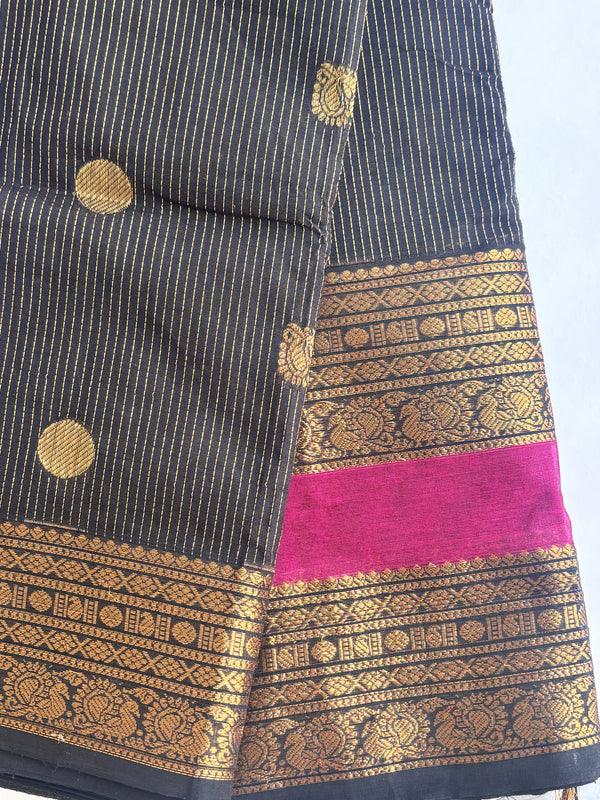 Ponni - Black Vairaoosi Kanchi Cotton Saree