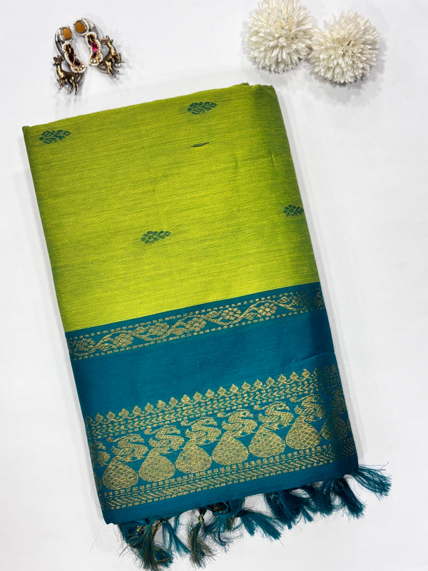 Kurunji- Green/Rama Blue Kalyani Cotton Saree
