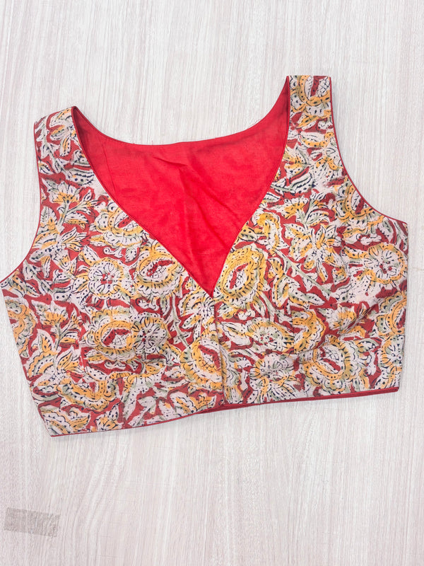 Hemanika- Red/Mustard Blouse (Sleeveless)
