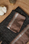 Maya Black Semi-Silk - Silver Checks Saree