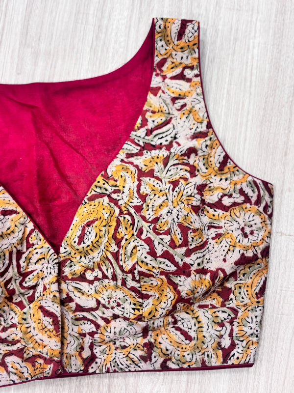 Hemanika- Red/Mustard Blouse (Sleeveless)