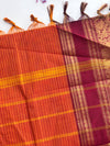 Kalaivani - Orange Checks Kanchi Cotton Saree