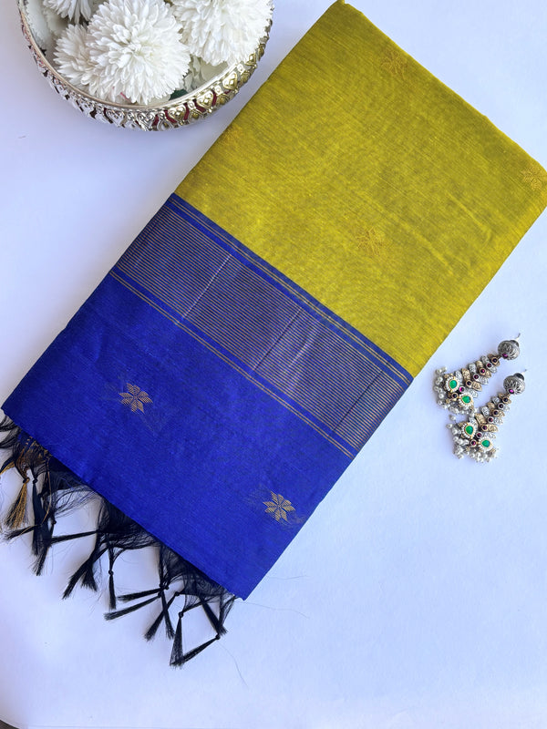 Maheshwari - Green/Blue Maheshwari Silk- Cotton Saree