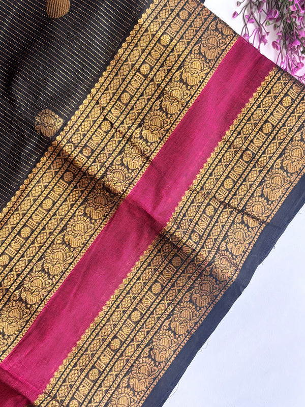 Ponni - Black Vairaoosi Kanchi Cotton Saree