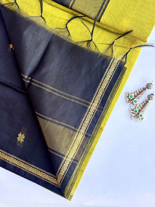 Maheshwari - Green/Black Maheshwari Silk- Cotton Saree