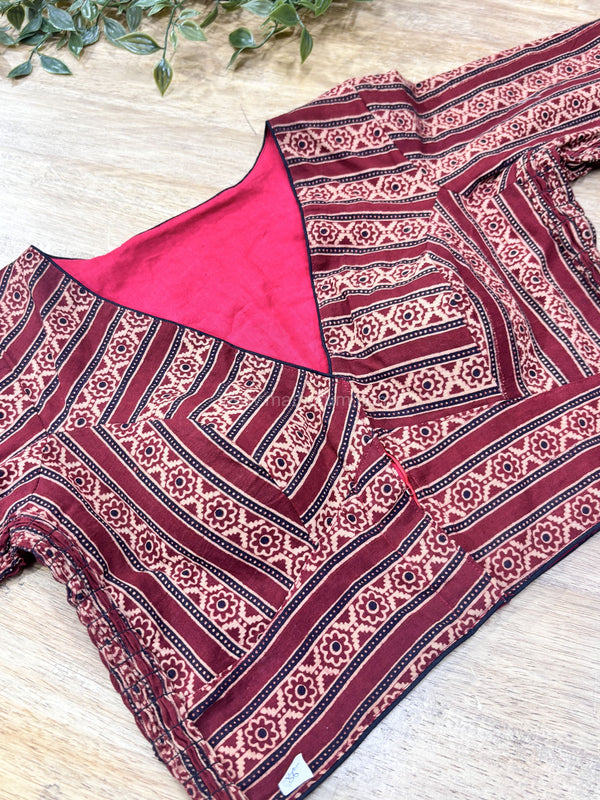 Daily Flex- Maroon Floral Stripes Strechable Blouse