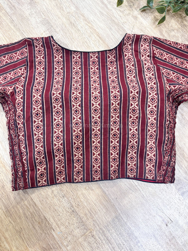 Daily Flex- Maroon Floral Stripes Strechable Blouse