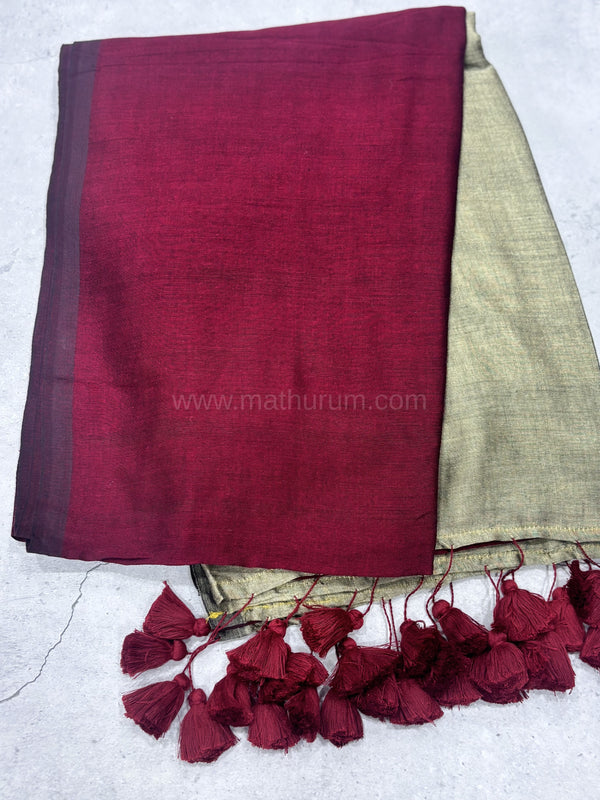 Kaarigai- Modal Cotton Maroon/ Rasagulla Saree