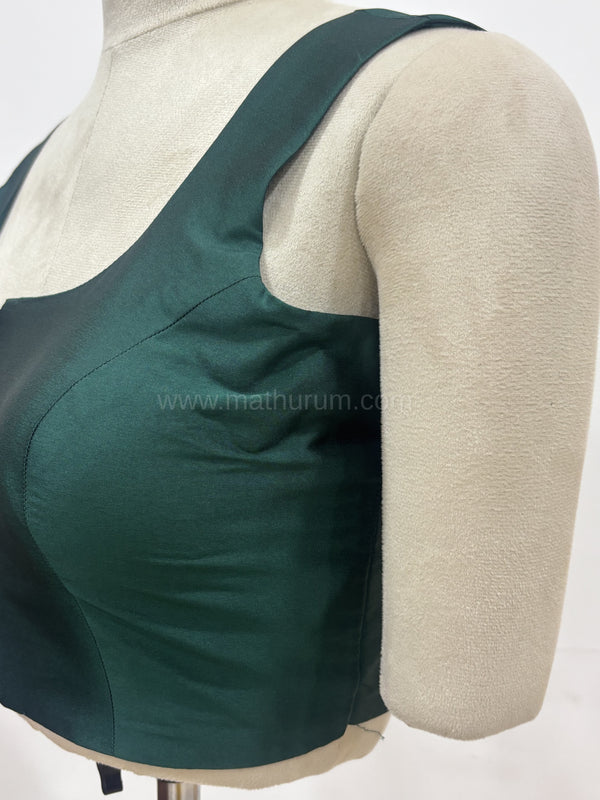 Sakki-Bottle Green Blouse (Attachable Sleeves)