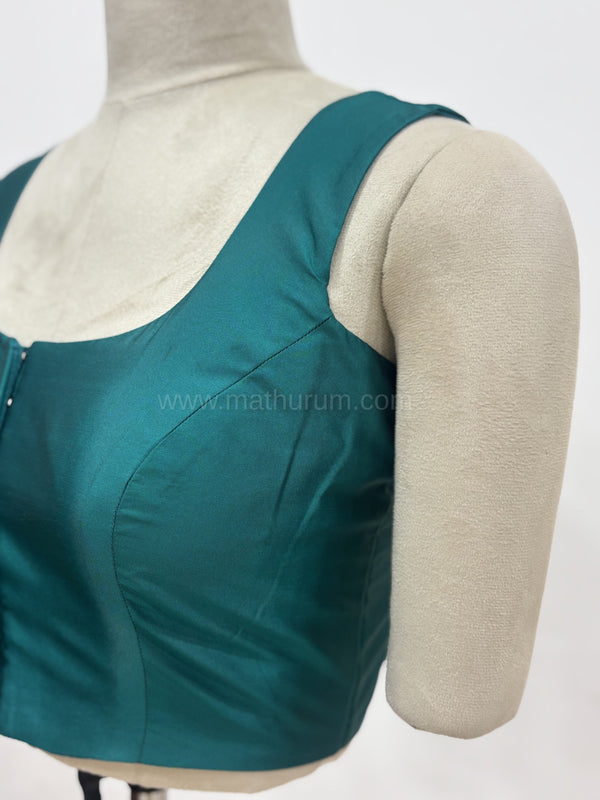 Sakki-Peacock Green Blouse (Attachable Sleeves)