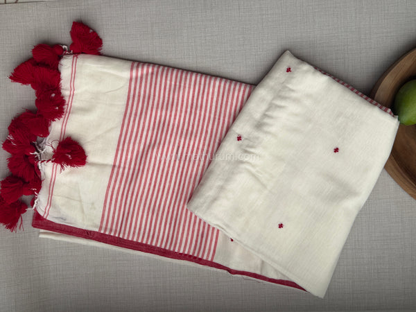 Venba - White/Red Cotton Saree