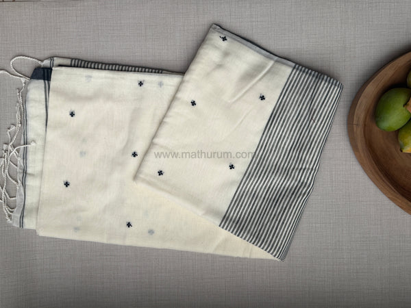 Venba - White/Black Cotton Saree