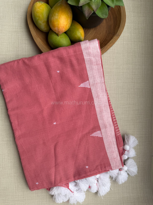 Venba - Pink/White Cotton Saree
