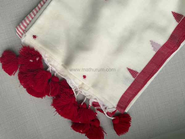Venba - White/Red Cotton Saree