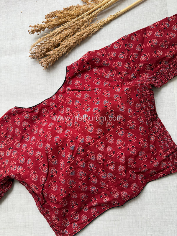 Daily Flex- Maroon Small Floral Strechable Blouse