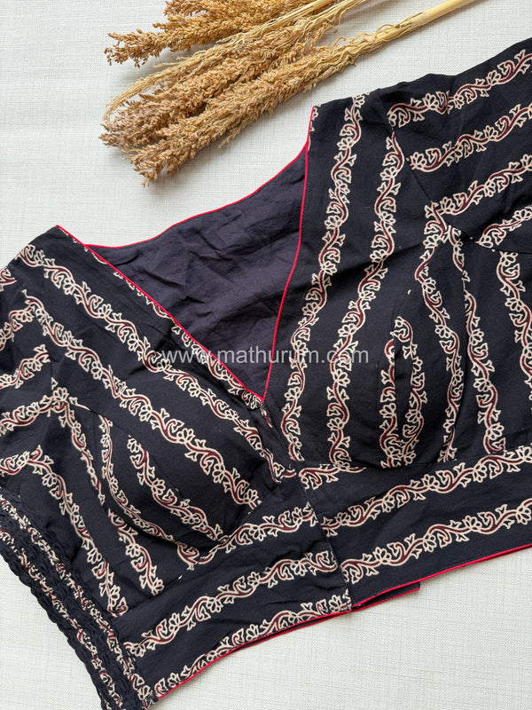 Daily Flex- Black Floral Stripes Strechable Blouse