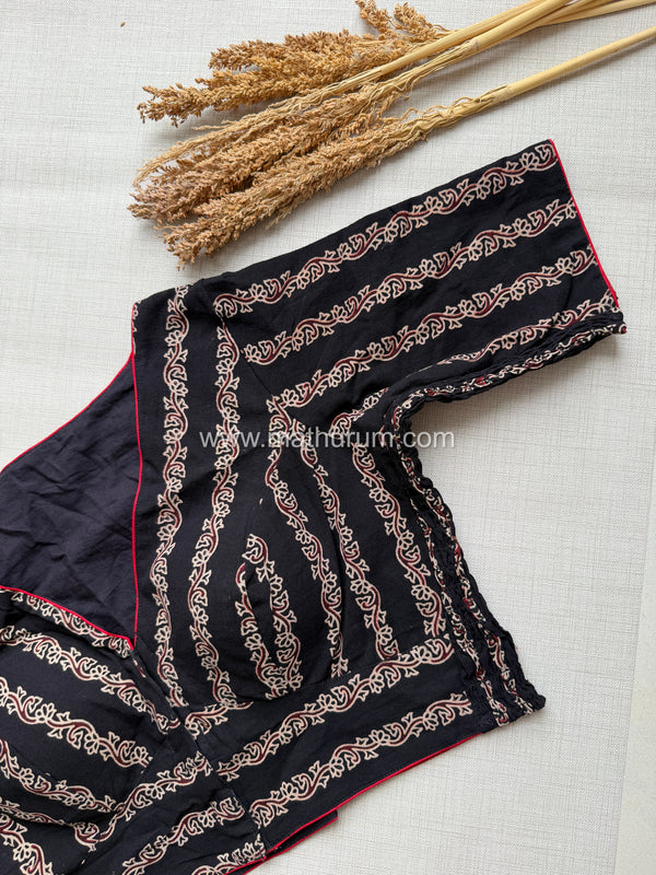 Daily Flex- Black Floral Stripes Strechable Blouse