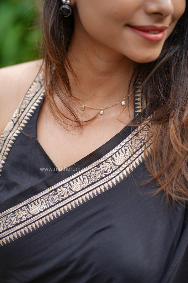 Haathi Black Saree