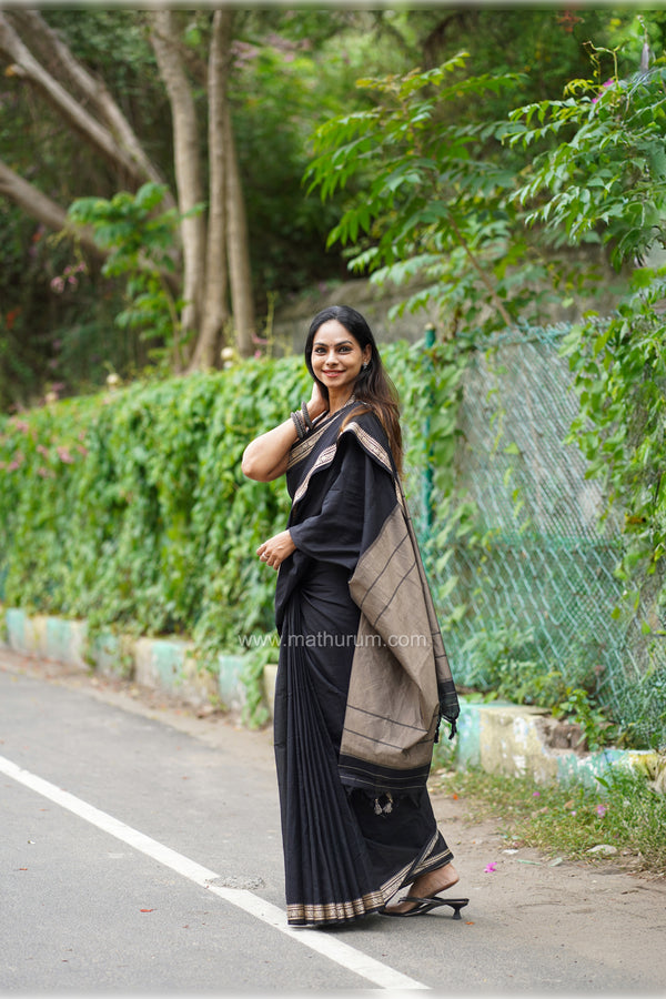 Haathi Black Saree