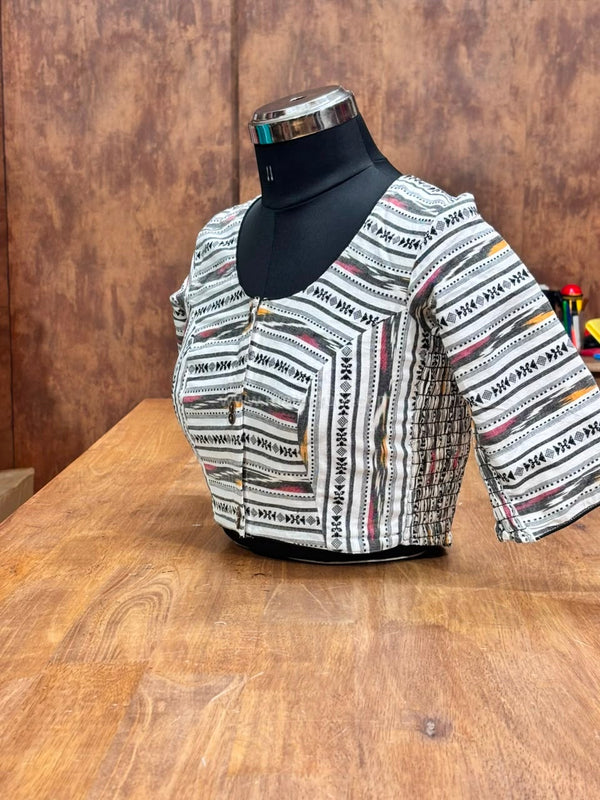 Ikkat Flexi - White Strechable Blouse