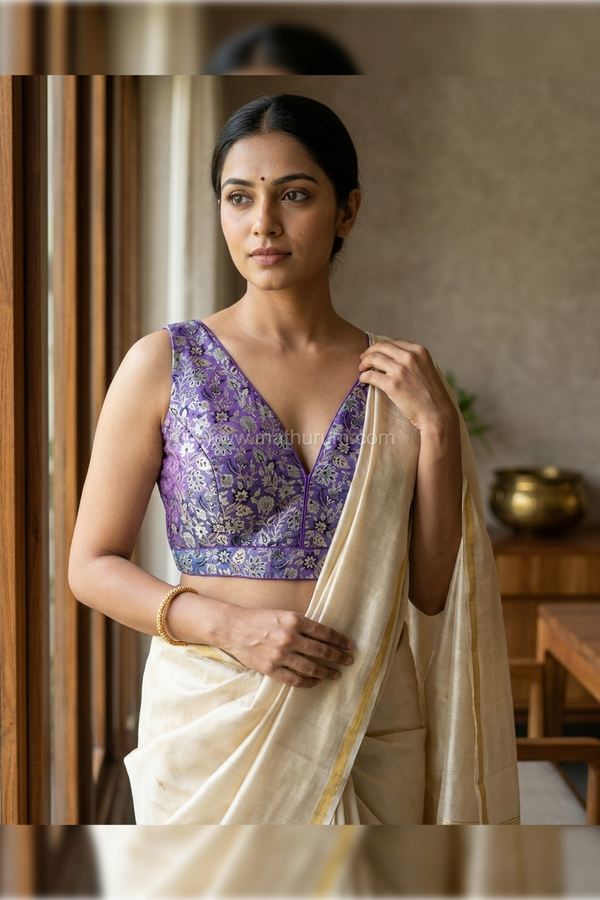 Madhuri - Violet Blouse (Attachable Sleeves)
