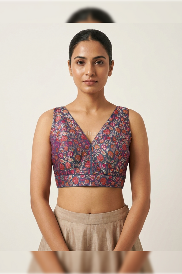 Madhuri - Blue Blouse (Attachable Sleeves)