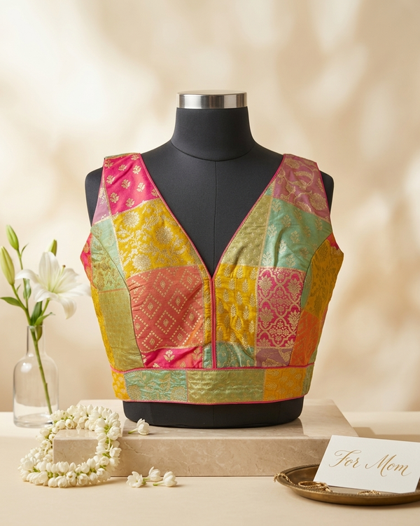 Meenakari- Multicolour Pastel Blouse (Attachable Sleeves)