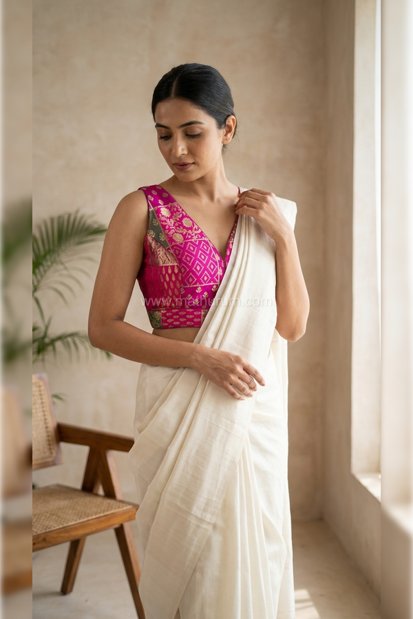 Meenakari- Multicolour Pink Blouse (Attachable Sleeves)