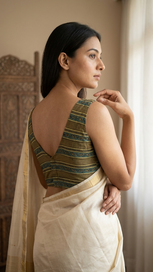 The Thari Edit- Green Sleeveless Blouse