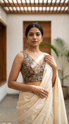 Hemanika- Mehendi Green Blouse (Attachable Sleeves)