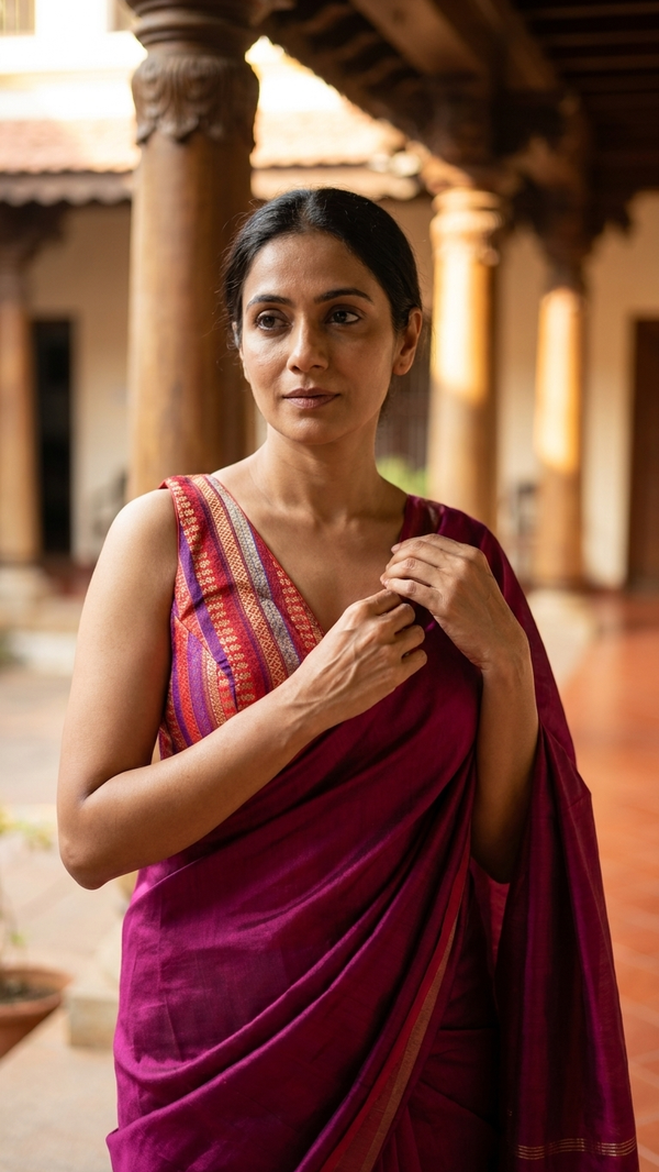Tharigai- Red Blouse (Attachable Sleeves)